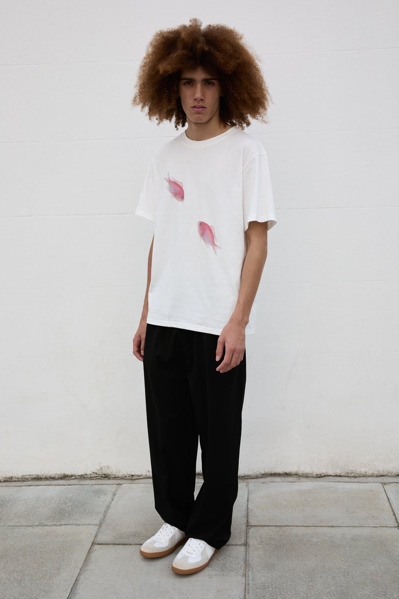 SOUR FIGS Pink Maomao Fish Duo Print Unisex T-Shirt in White