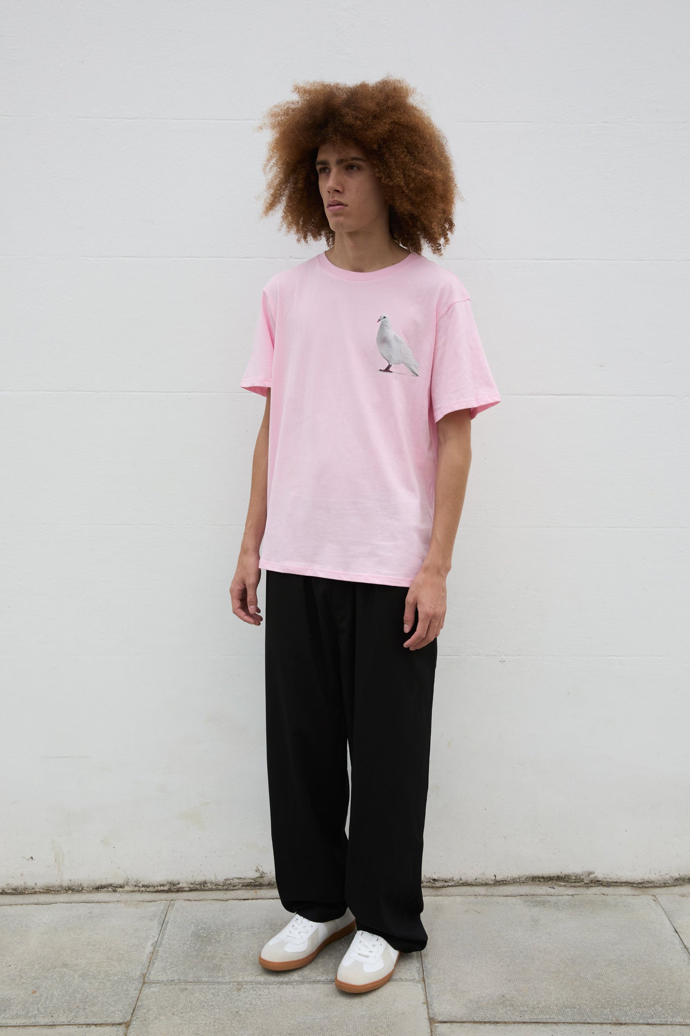 SOUR FIGS Standing Dove Print Unisex T-Shirt in Pink