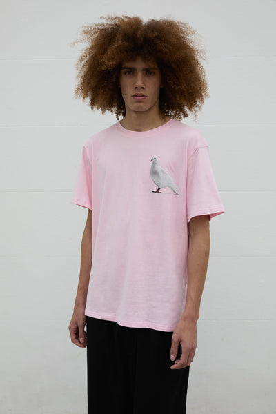 SOUR FIGS Standing Dove Print Unisex T-Shirt in Pink