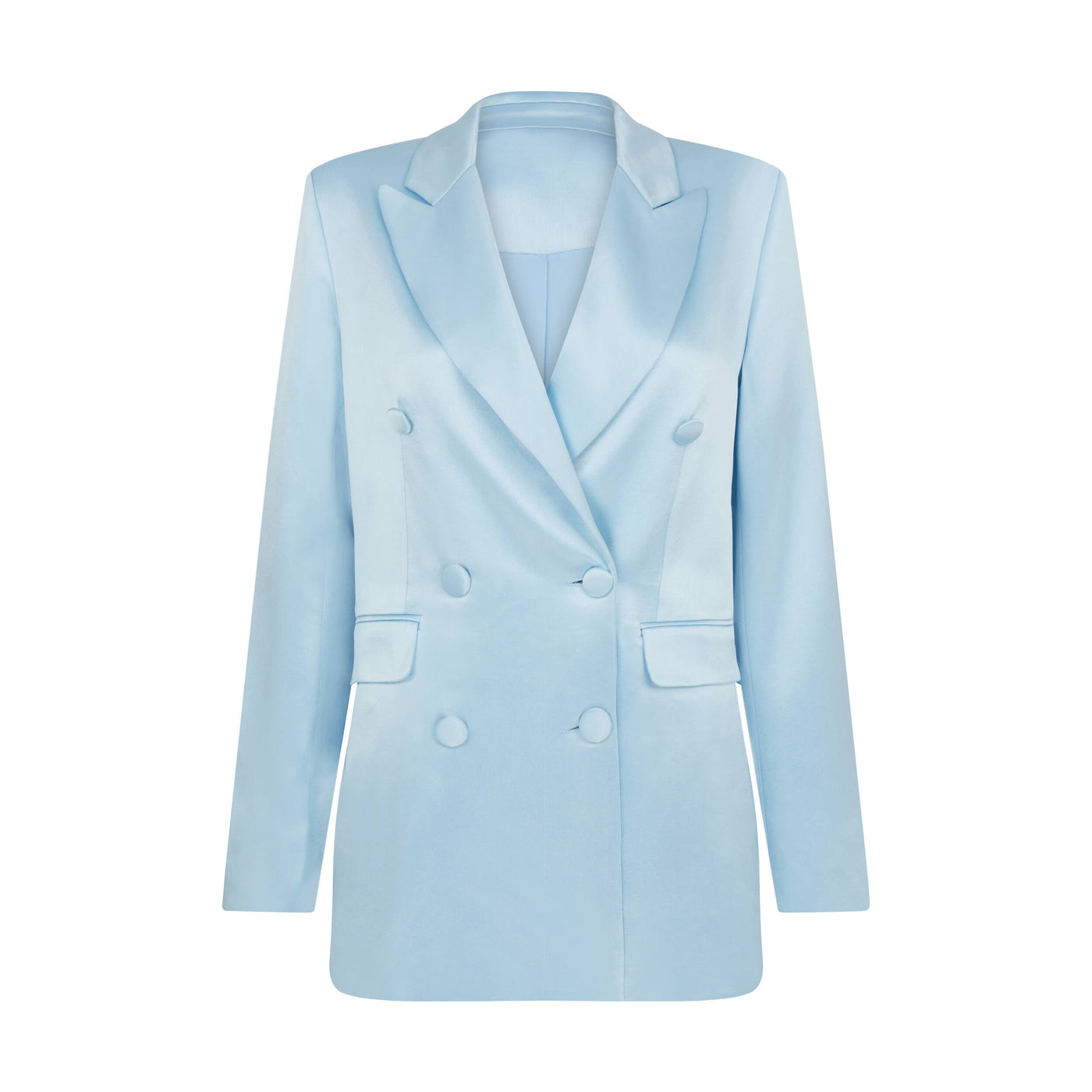 Satin Double-Breasted Blazer Jacket in Baby Blue