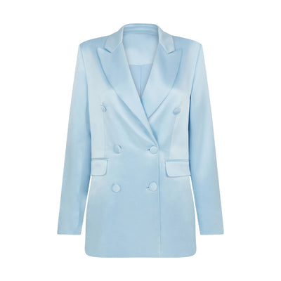 Satin Double-Breasted Blazer Jacket in Baby Blue