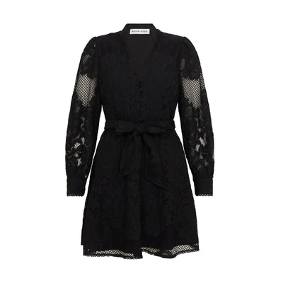 SOUR FIGS Sheer Lace Long Sleeve Mini Dress in Black 
