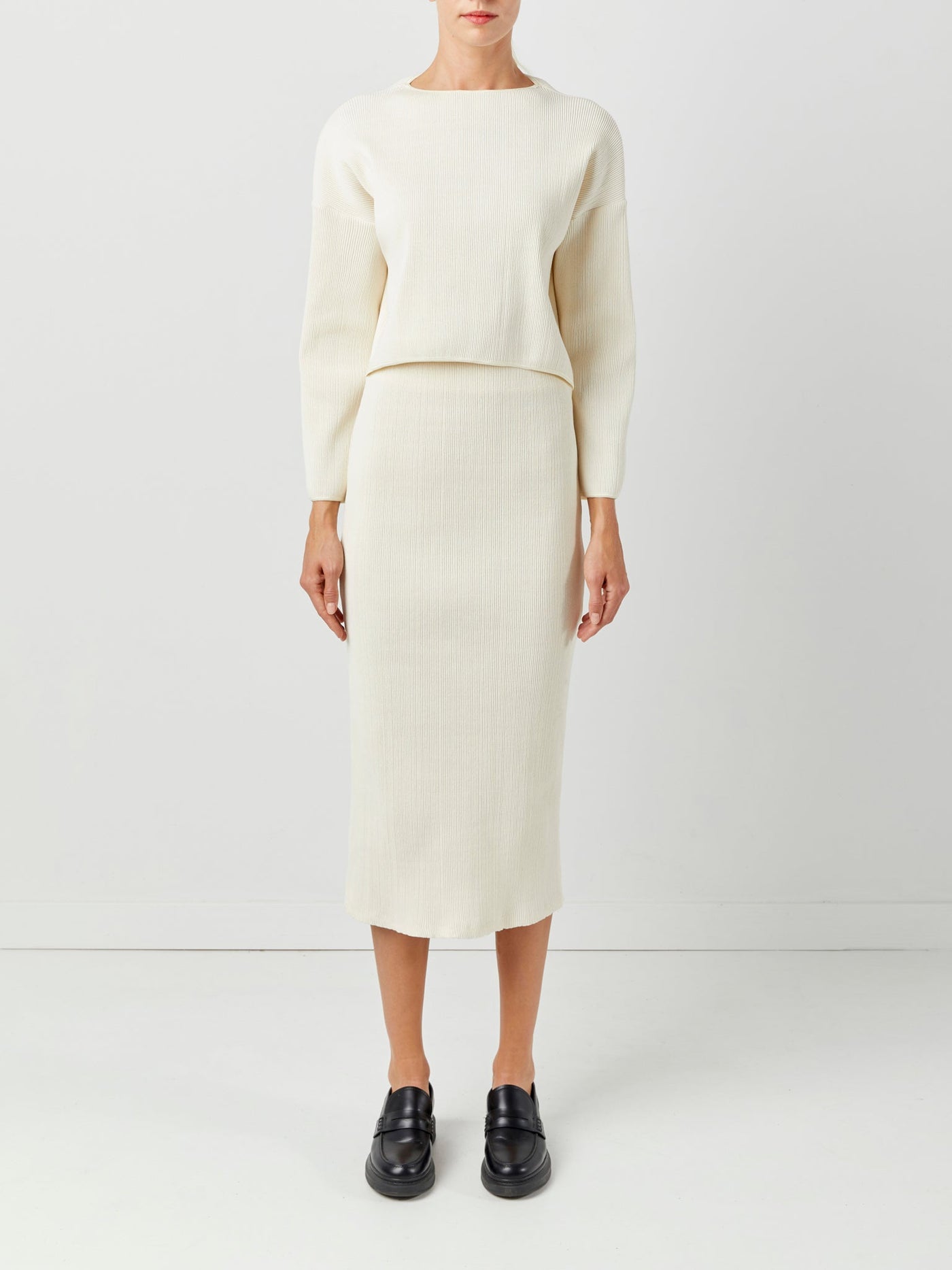 Stretch Rib Midi Skirt
