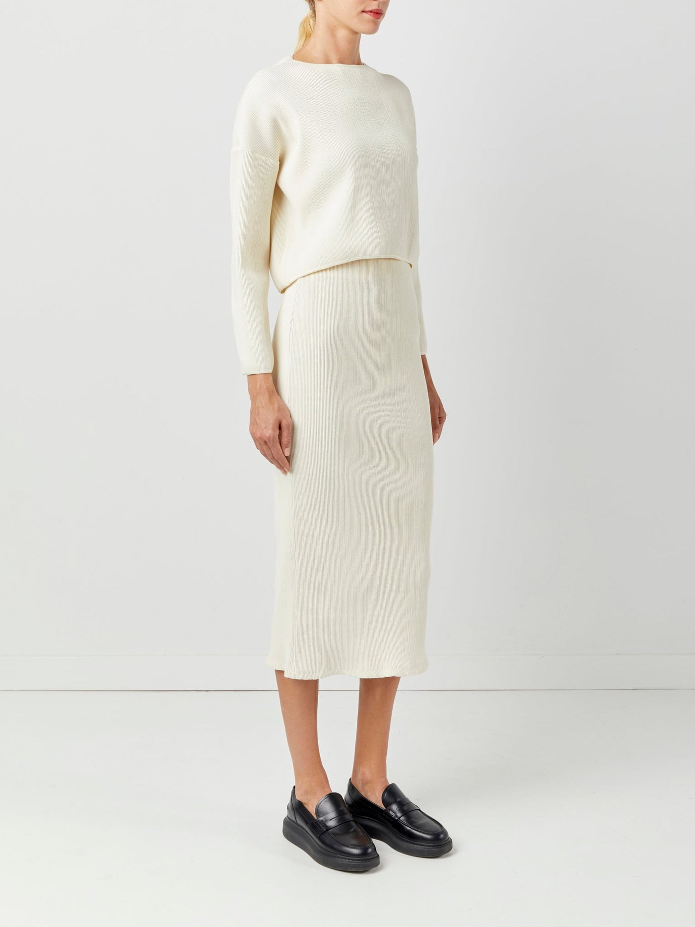 Stretch Rib Midi Skirt