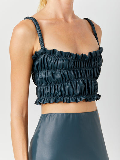 Blue Leather Smocked Top Close up