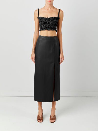 Side Slit Leather Skirt Black Front