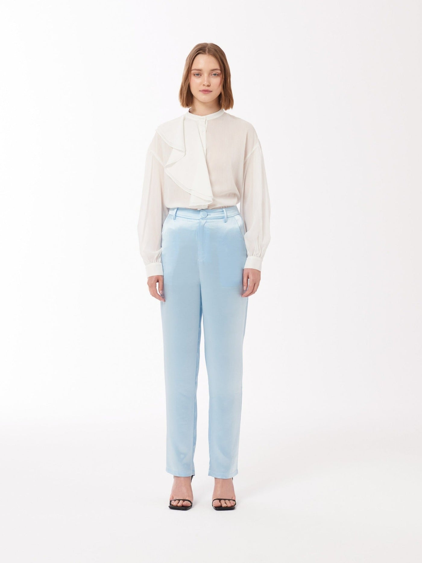 Asymmetrical Ruffle Blouse in Ivory White 