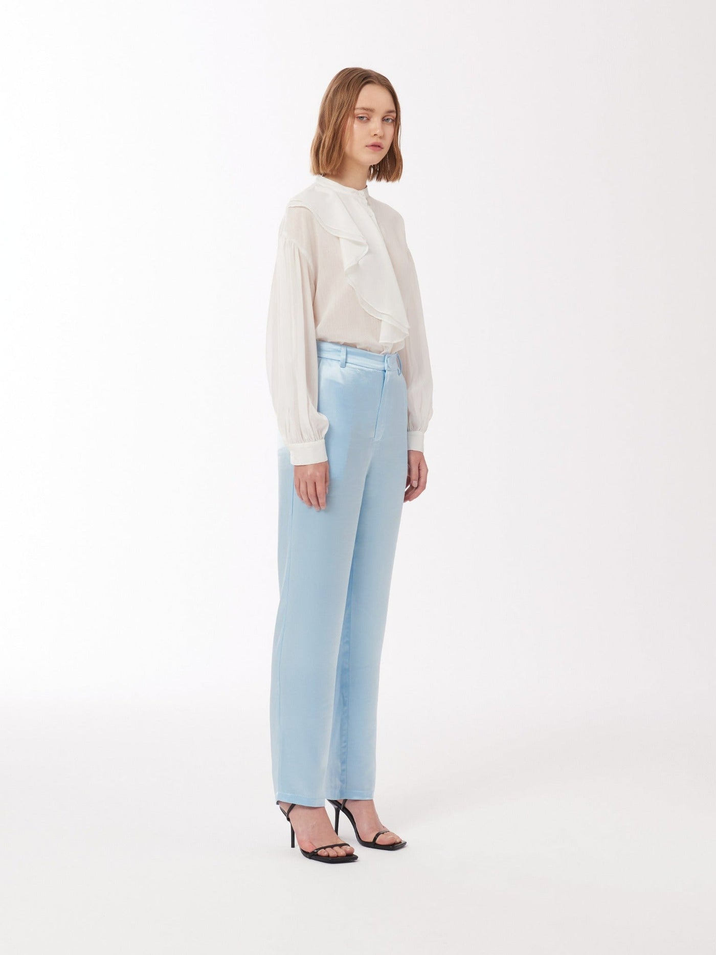 Asymmetrical Ruffle Blouse in Ivory White