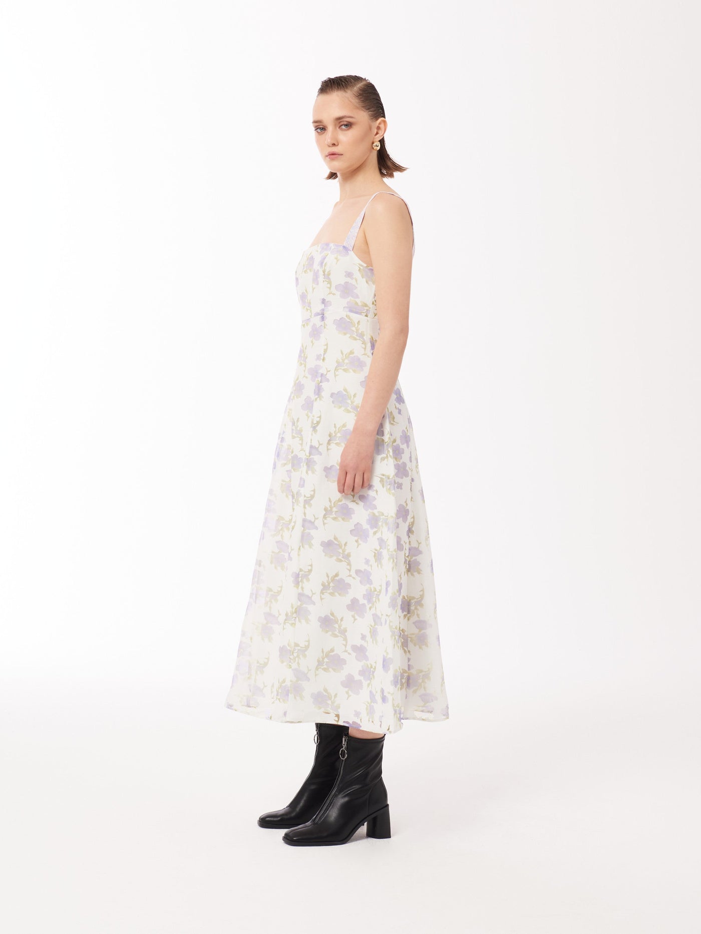 Floral Print Midi Dress in Lilac