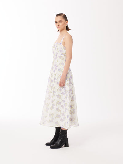 Floral Print Midi Dress in Lilac