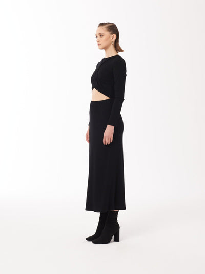 Sour Figs Cross Front Cut-Out Midi Dress in Black