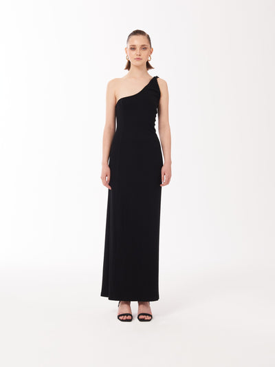 One Shoulder Twisted Strap Maxi Dress in Black