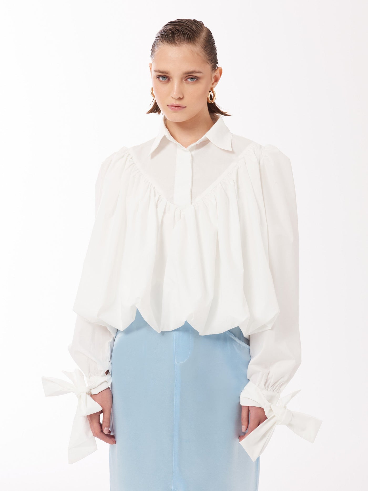 Sour Figs Volume-pleated Puff Sleeves Tie Cuff Shirt i