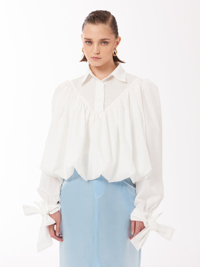 Sour Figs Volume-pleated Puff Sleeves Tie Cuff Shirt i