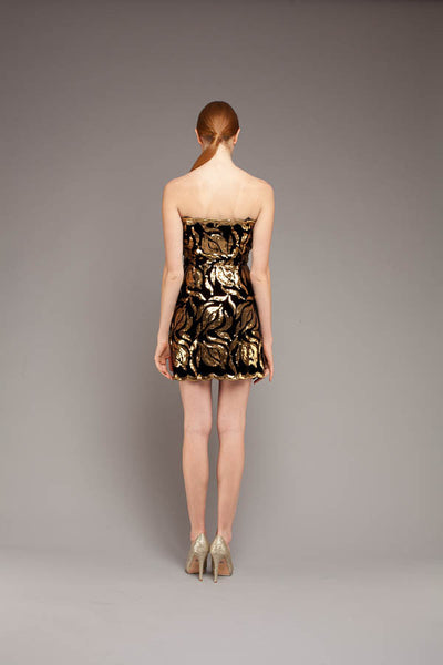 Black gold silk velvet mini dress