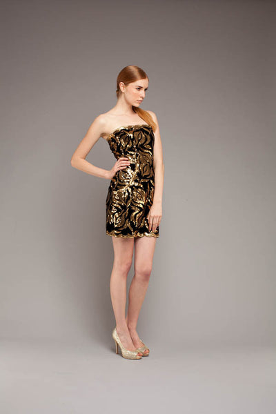 Black gold silk velvet mini dress