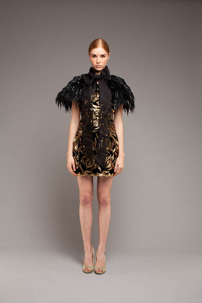 Black gold silk velvet mini dress