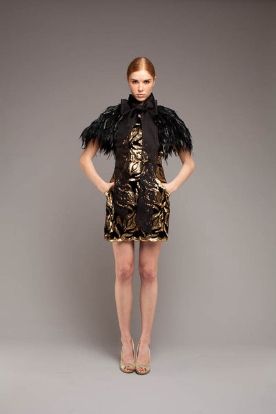 Black gold silk velvet mini dress