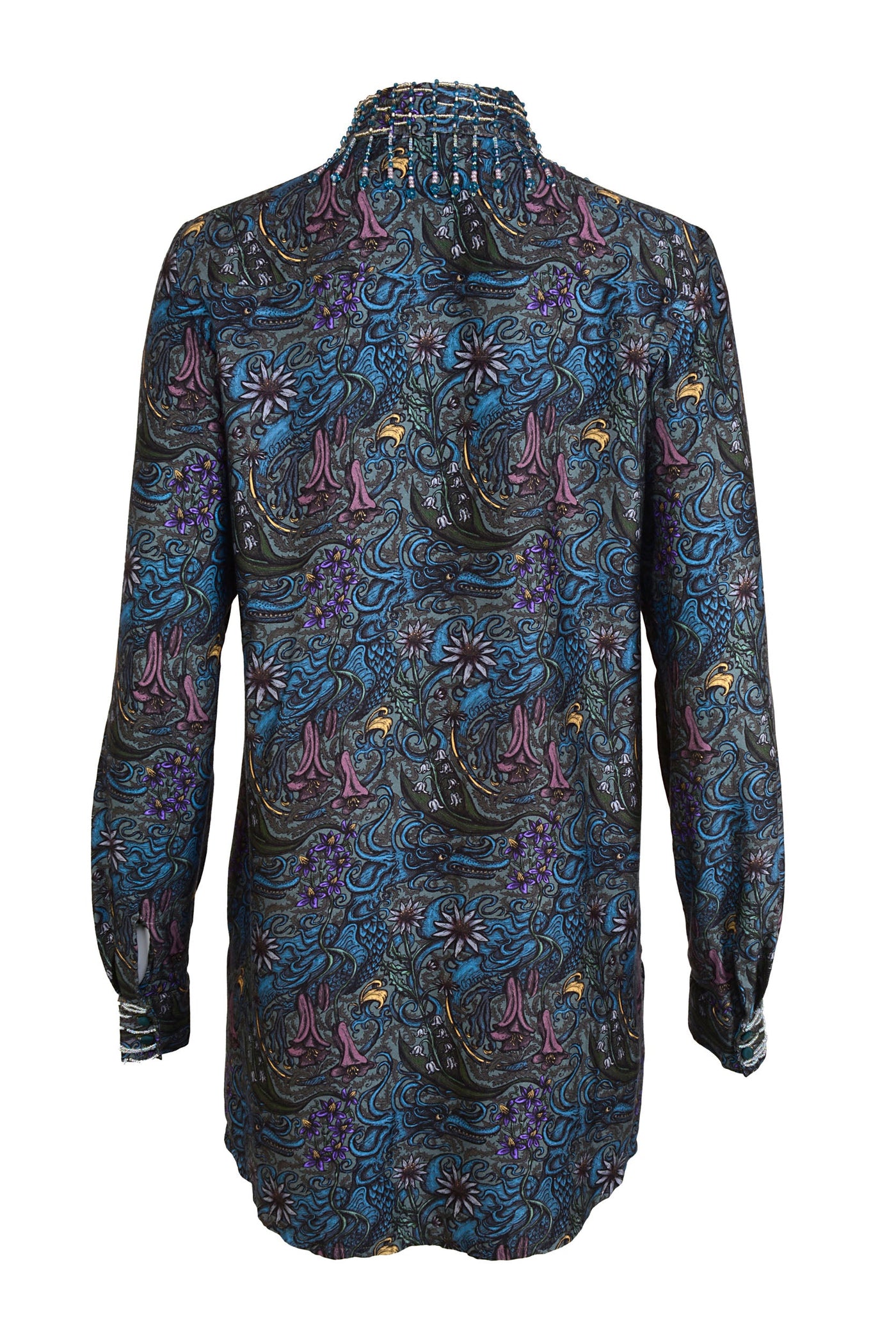 Bronx Boyfriend Shirt with collar beads in Dragon Print - Made to Order