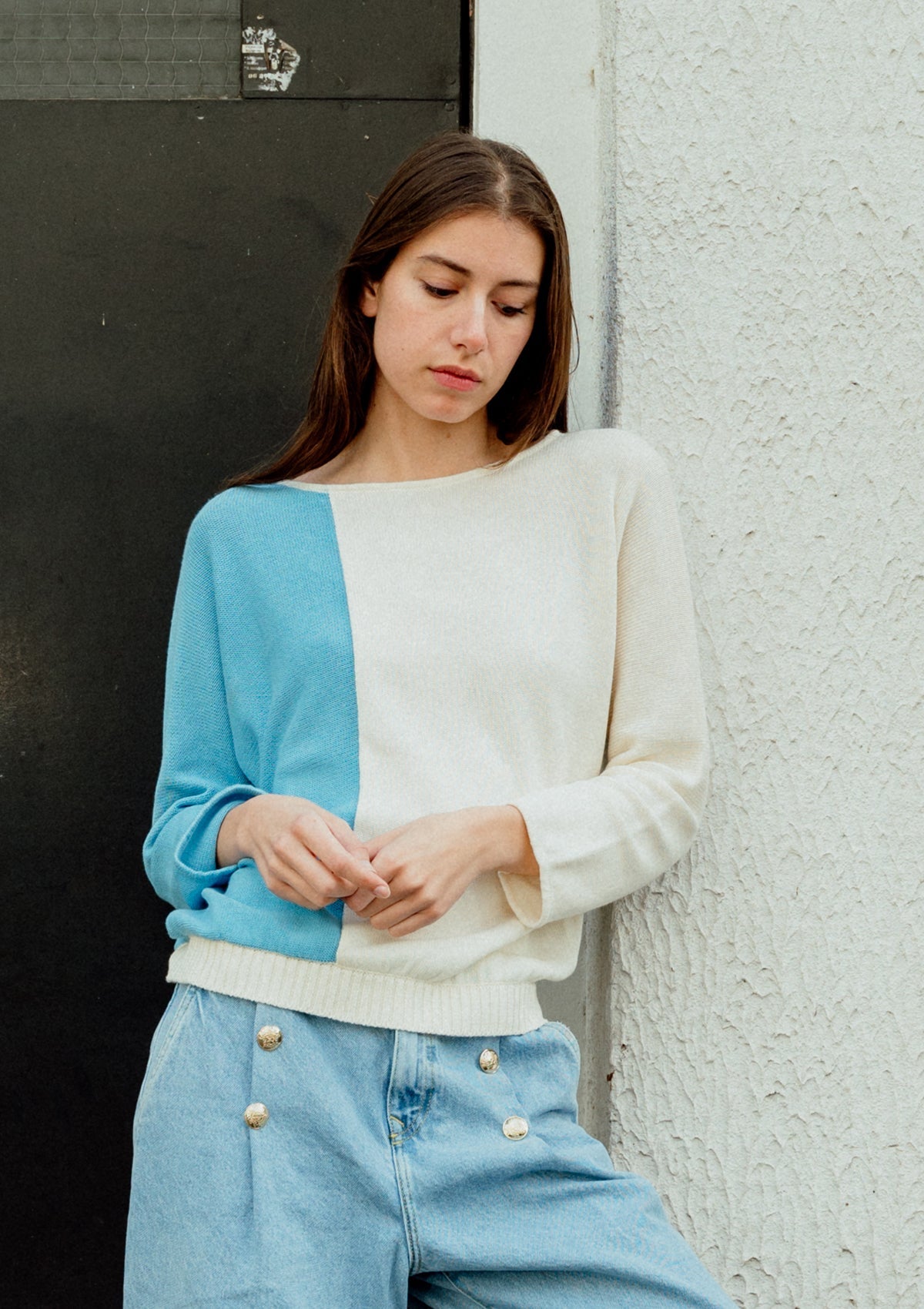 River blue colorblock cotton sweater jersey garter