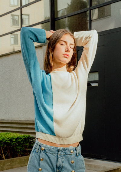 River blue colorblock cotton sweater jersey garter