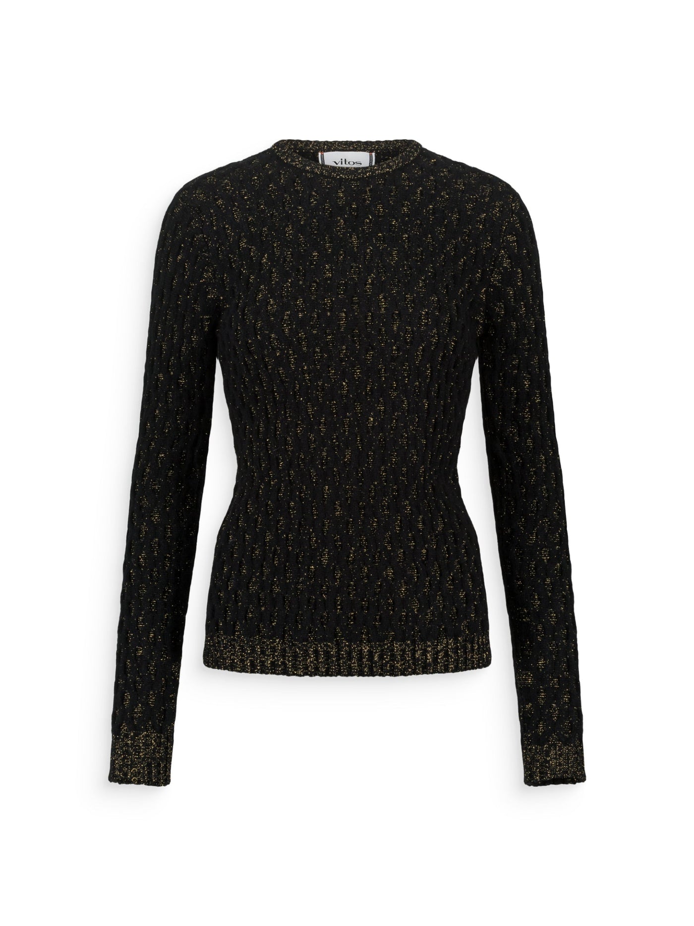 Warm black cable knit sweater with lurex