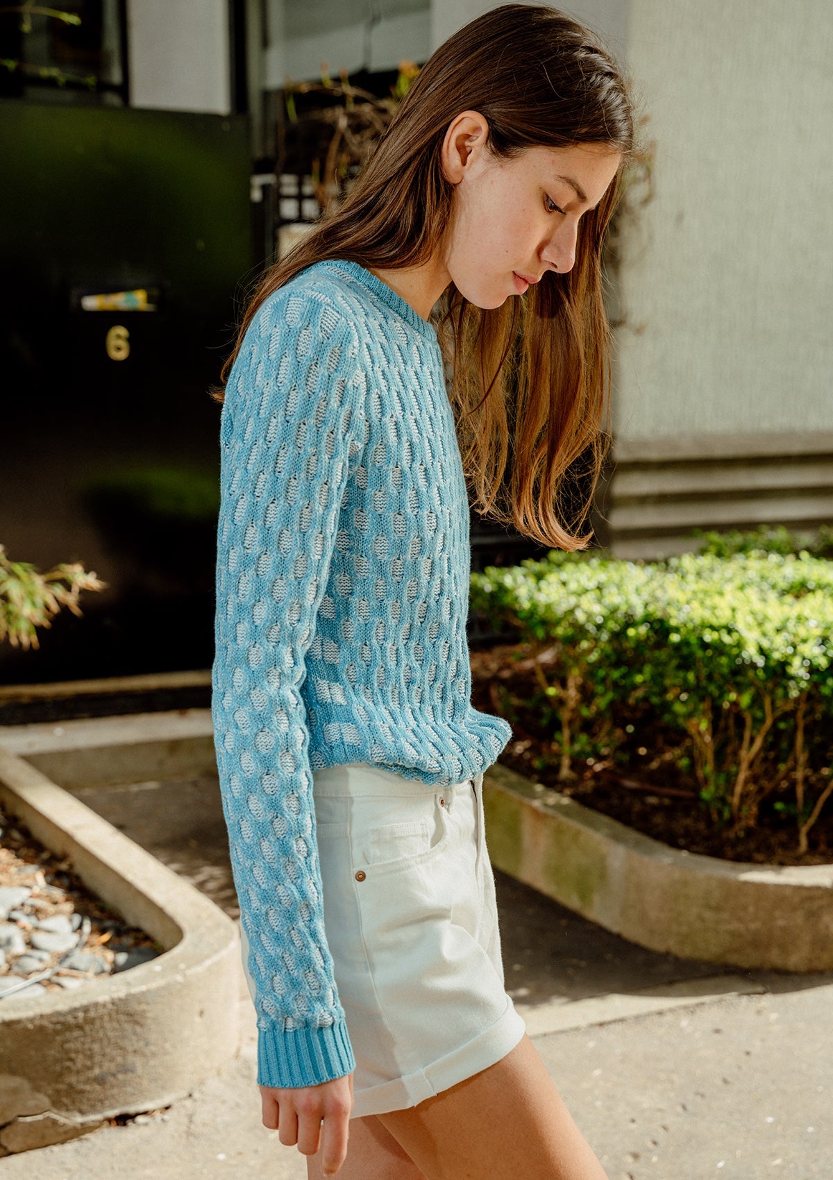 Blue honeycomb cotton sweater
