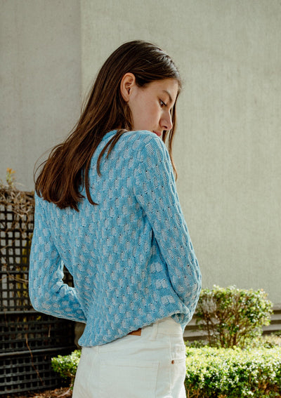 Blue honeycomb cotton sweater
