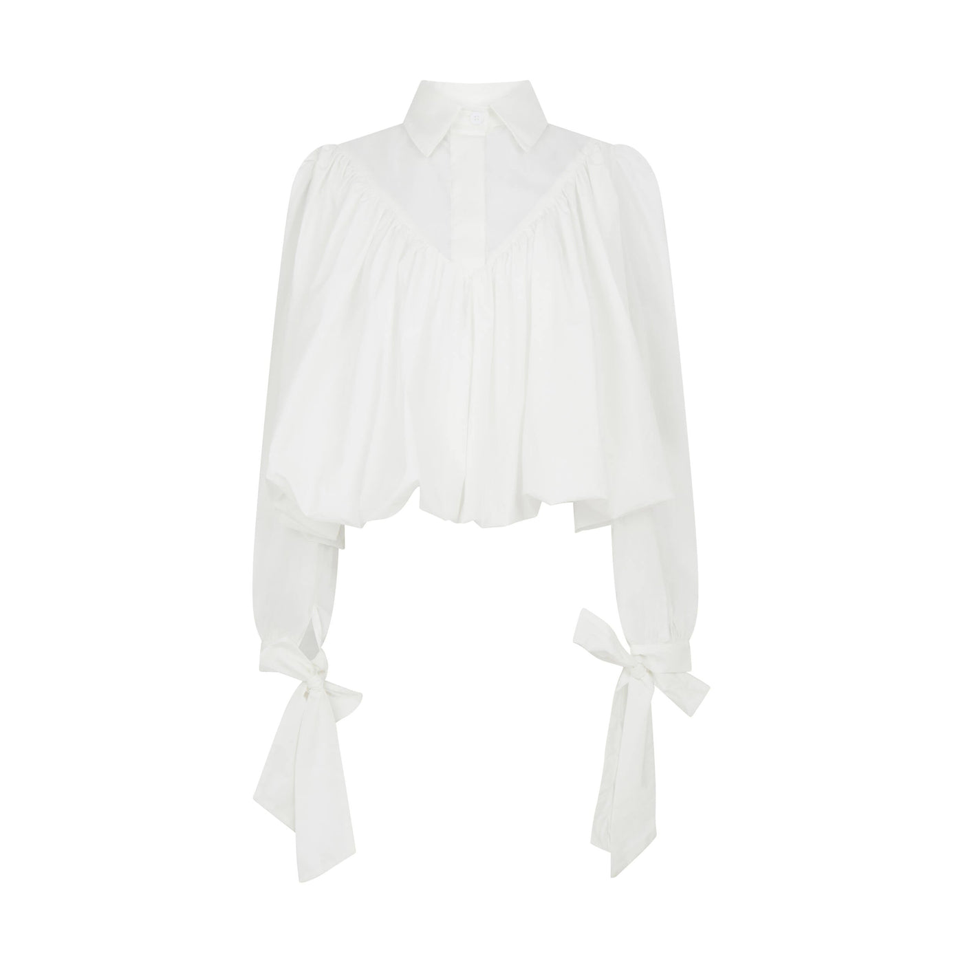 Volume-pleated Tie Cuff Shirt in White