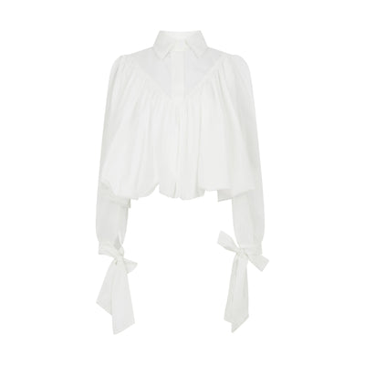 Volume-pleated Tie Cuff Shirt in White