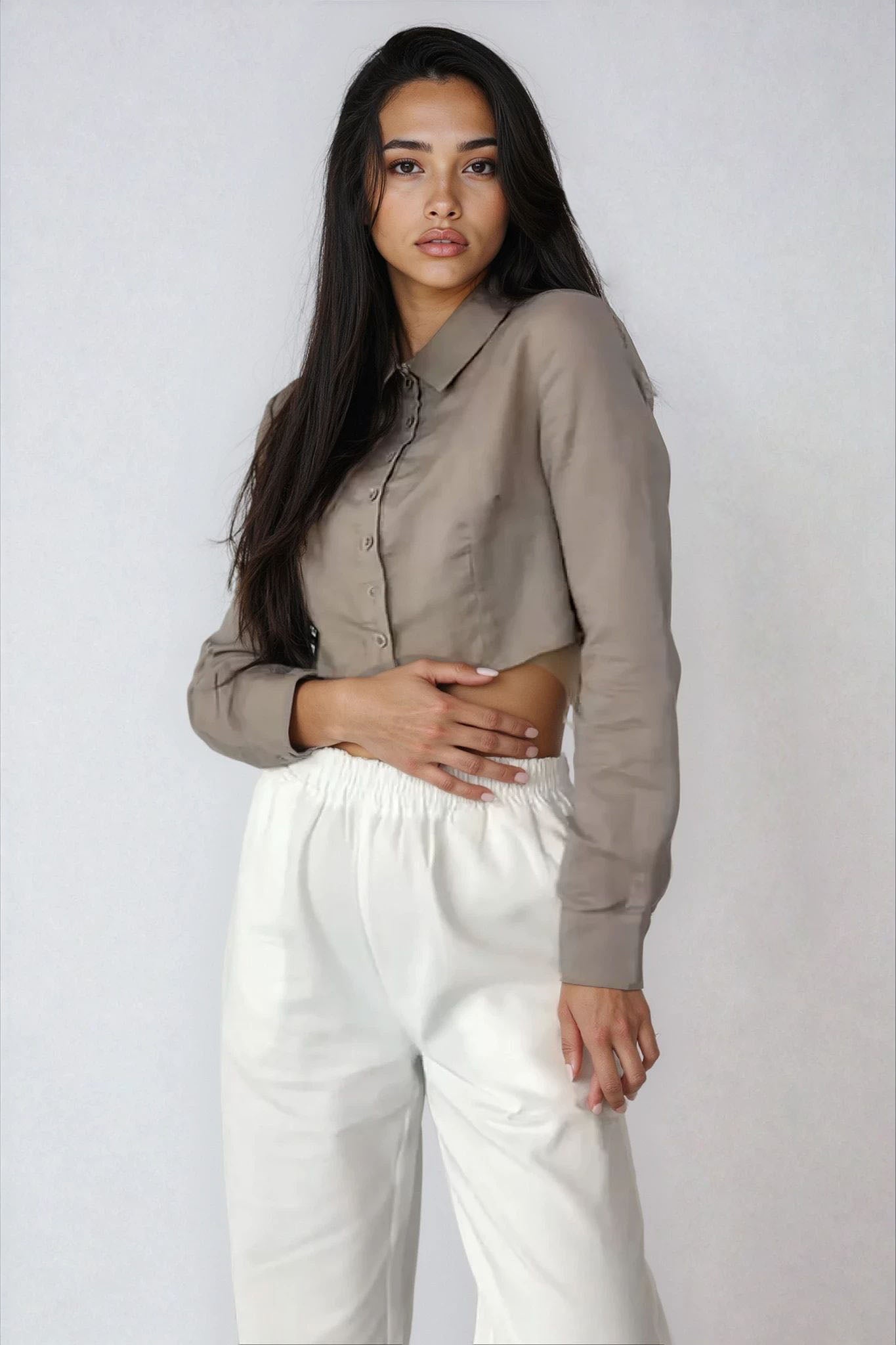 Womens Cropped Shirt Steel Grey