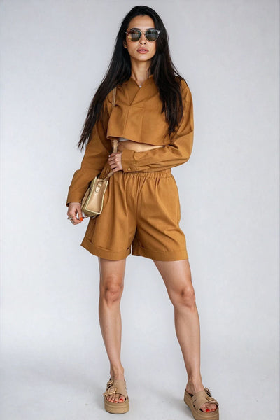 WOMENS HIGH WAIST SHORTS CARAMEL