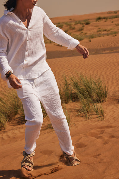 White Muslin Comfort Shirt & Pant Set