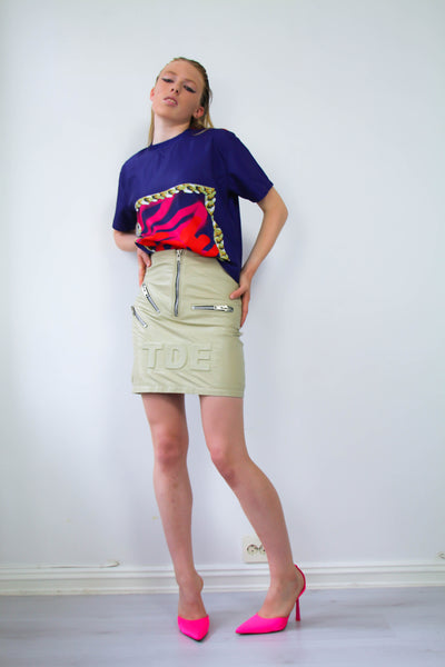 High waist leather skirt with embossed TDE logo