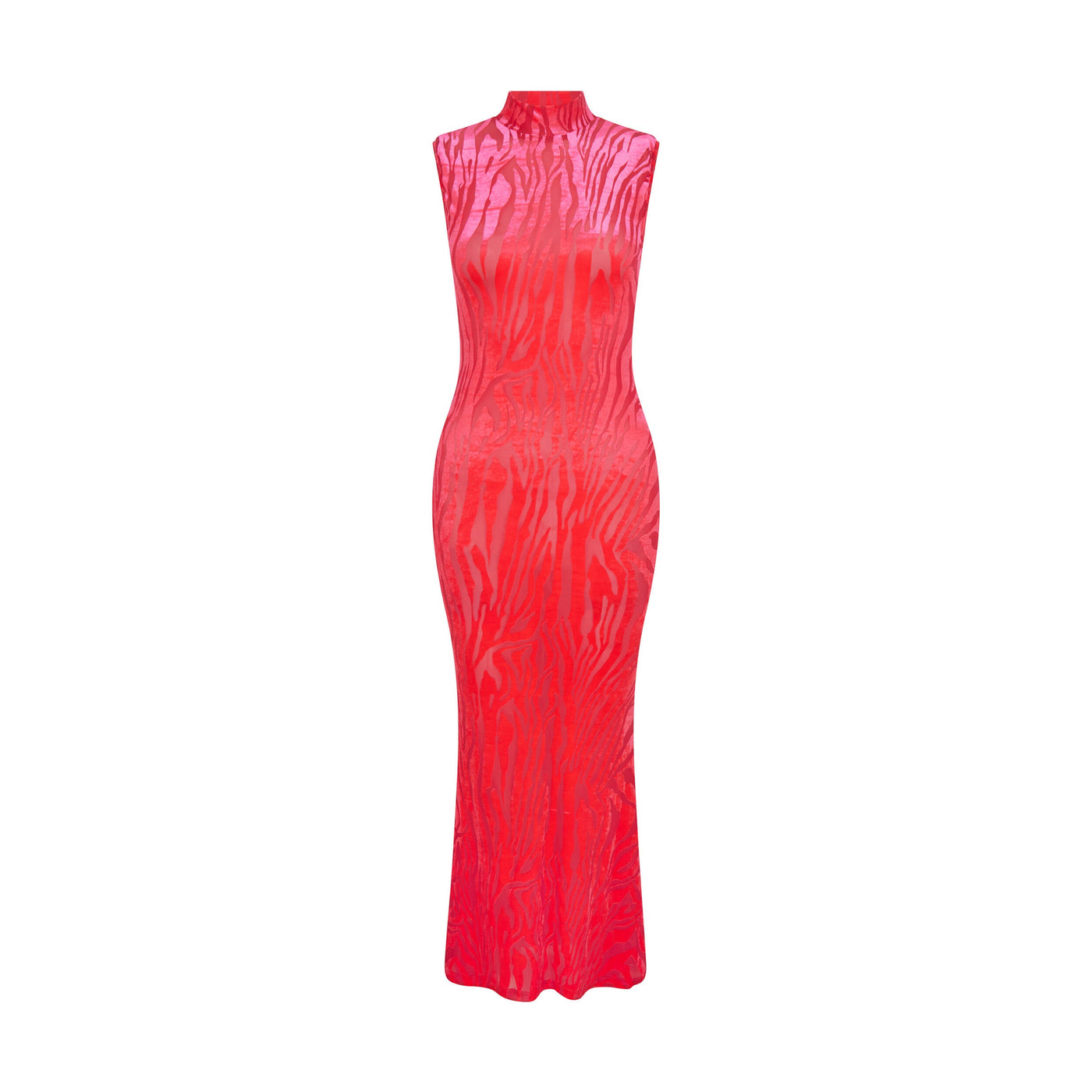 SOUR FIGS Zebra Velvet High Neck Sleeveless Dress in Neon Pink