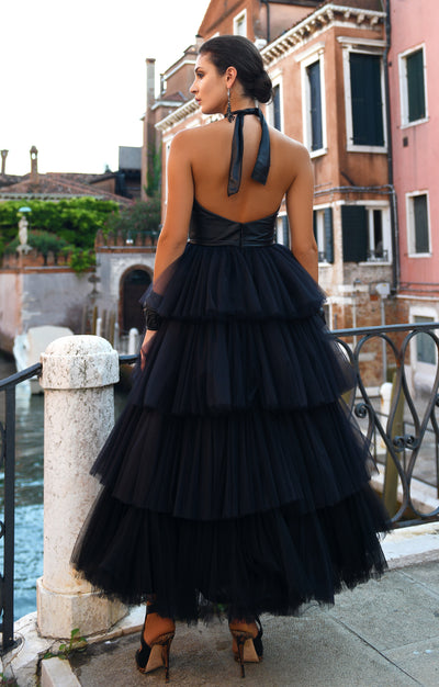 Leather dress "Face" with open back
