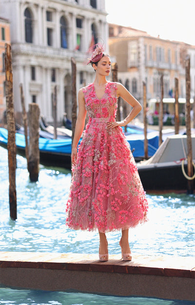 Cocktail dress "Hortensia" calypso coral with detachable sleeves