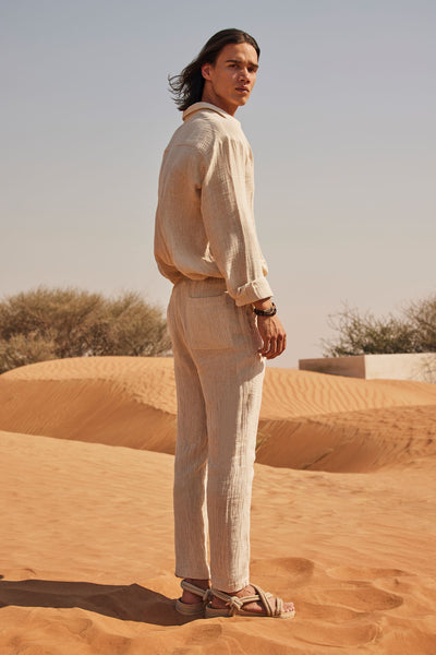 Beige Linen Comfort Shirt & Pant Set