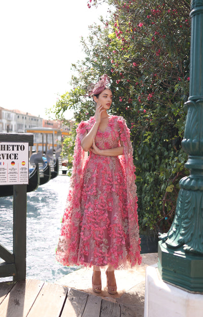 Cocktail dress "Hortensia" calypso coral with detachable sleeves