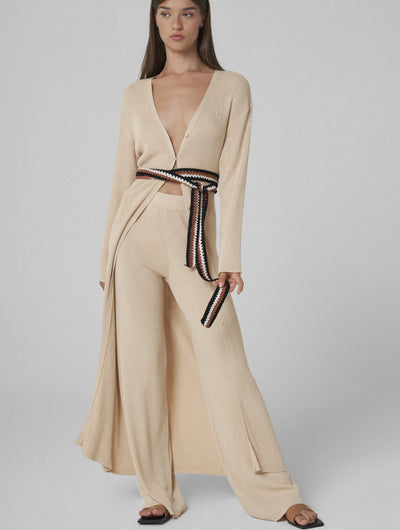 ADILA Tencel knitted maxi-dress with hand-crochet belt beige