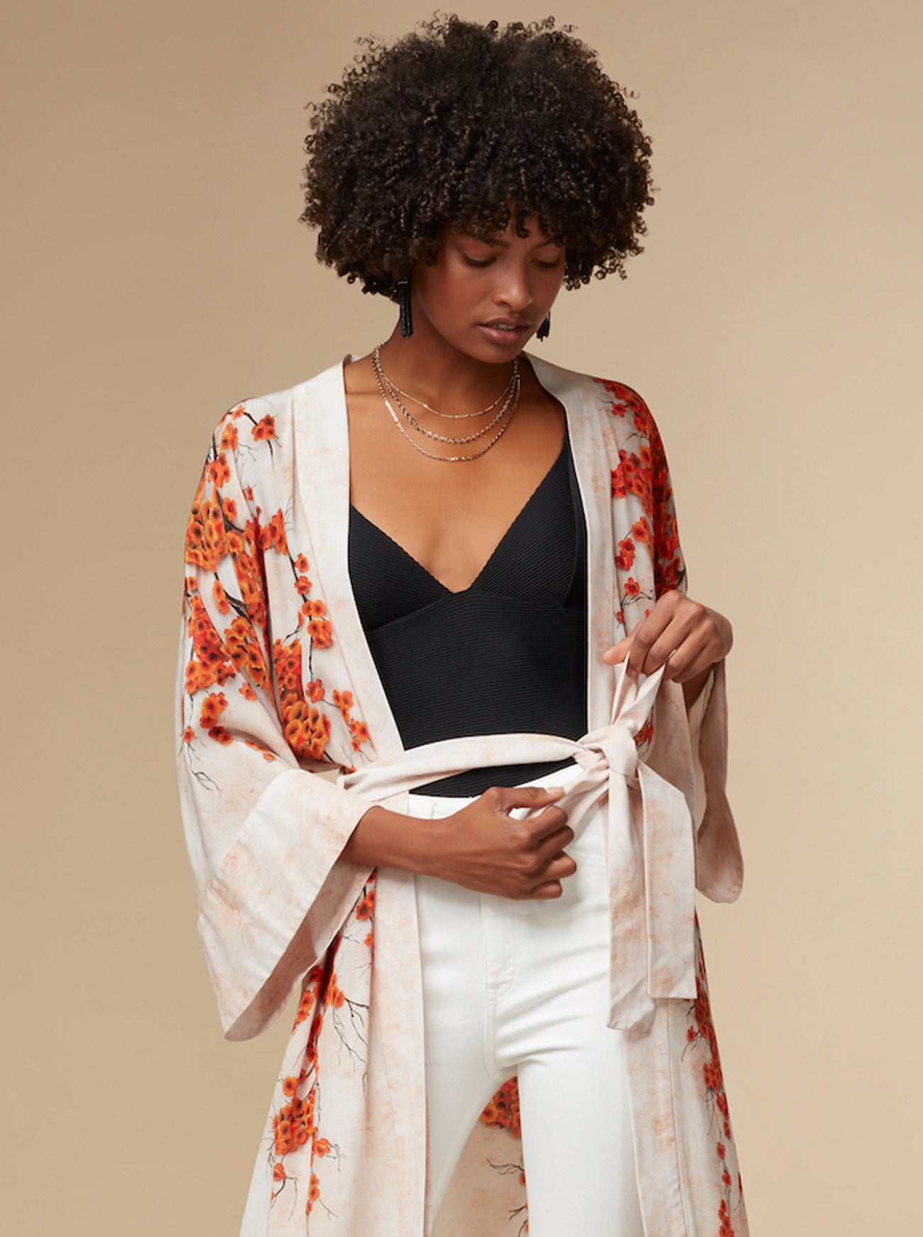 Alice Silk Kimono Robe Orange Print