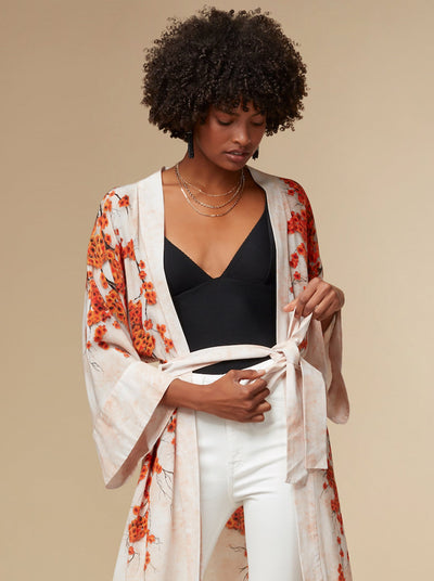 Alice Silk Kimono Robe Orange Print