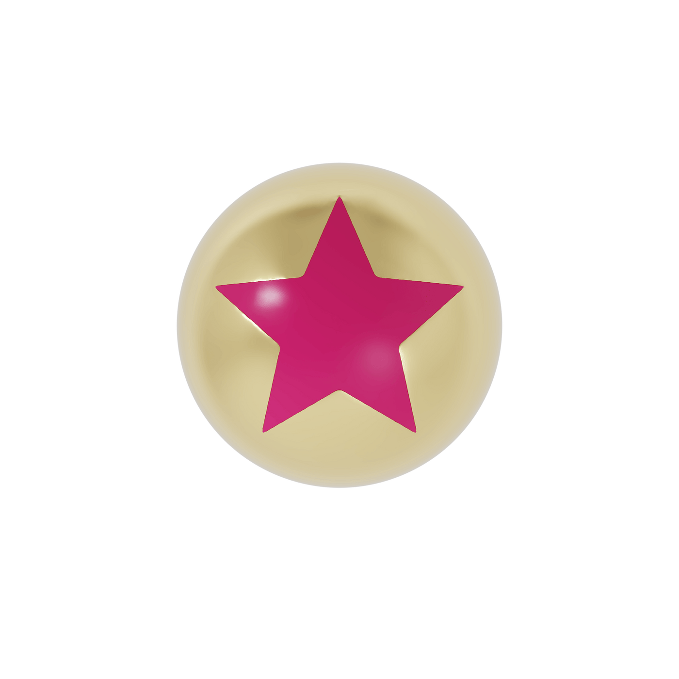 Pink enamel star on a gold ball earring