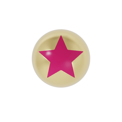 Pink enamel star on a gold ball earring