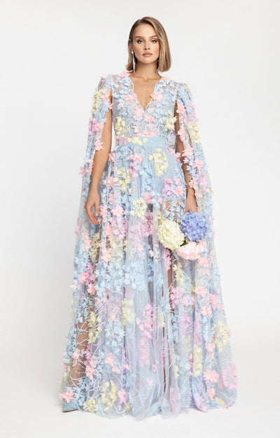 Gown "Hortensia" with detachable sleeves Maxi