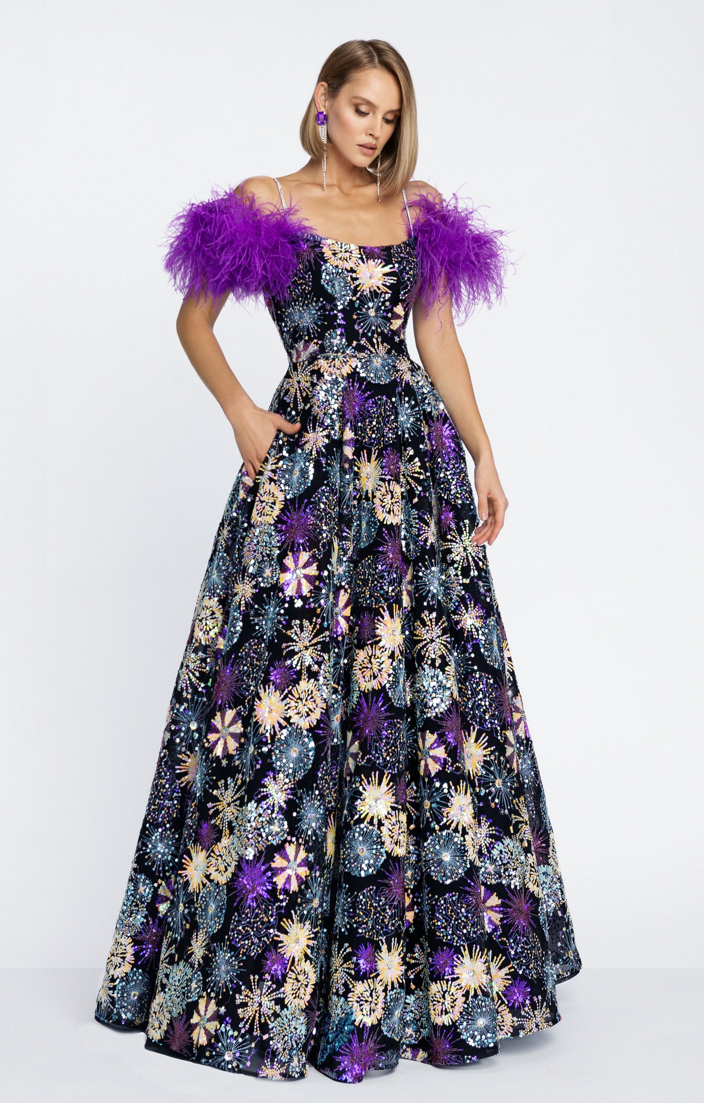 Sequined embroidered gown "Adina"