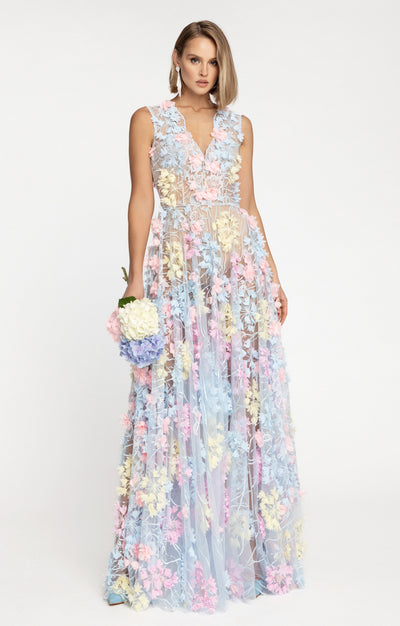 Gown "Hortensia" with detachable sleeves Maxi
