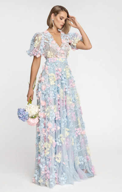 Gown "Hortensia" with detachable sleeves Maxi