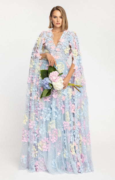 Gown "Hortensia" with detachable sleeves Maxi