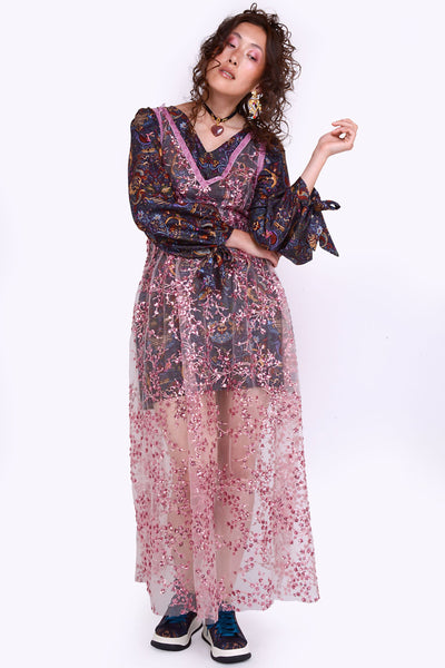 Bianca Dress in Pink Flora Sequins